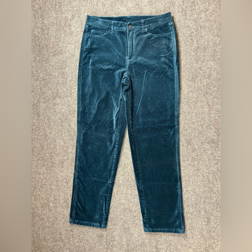 Isaac Mizrahi Live Teal Velvet Slim Leg Pants Petite 6P